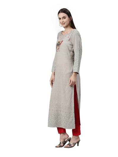 Neeru's Grey Color Slub Cotton Fabric Kurta