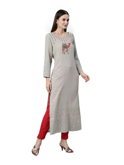 Neeru's Grey Color Slub Cotton Fabric Kurta