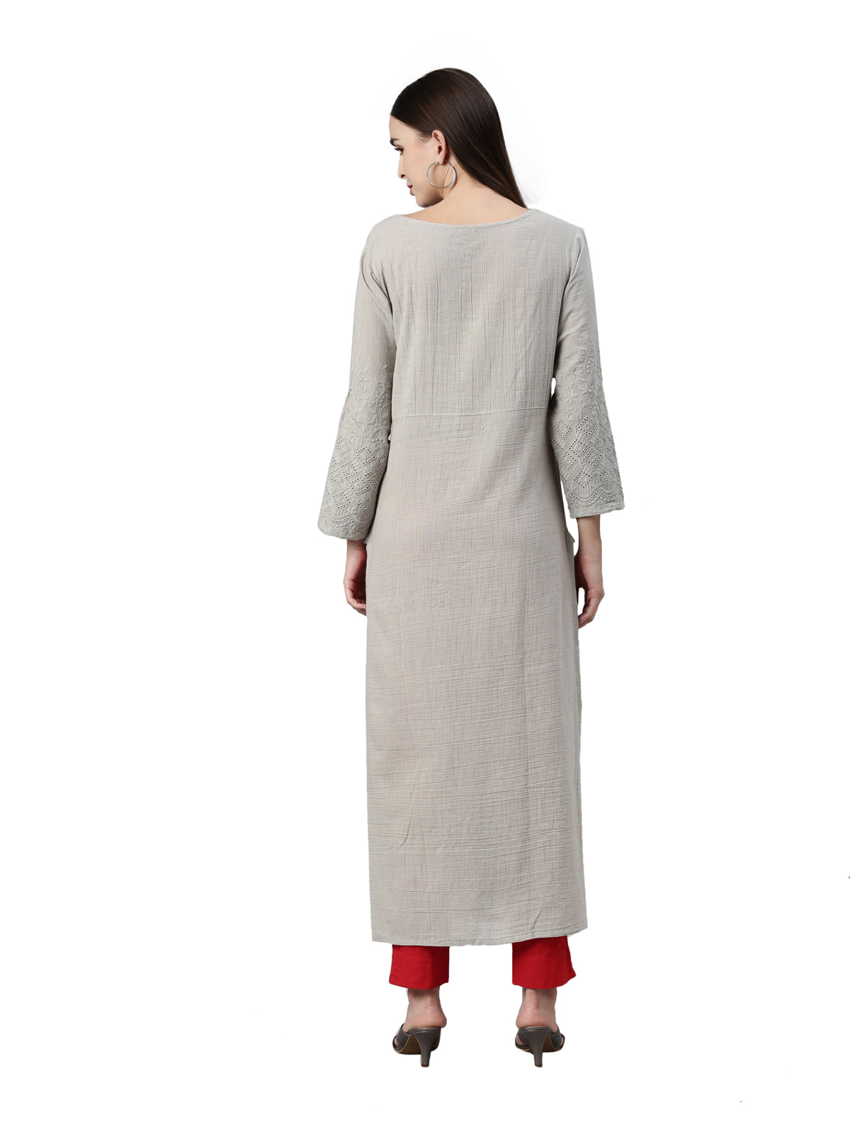 Neeru's Grey Color Slub Cotton Fabric Kurta