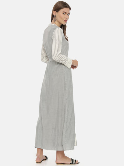 Neeru's White & Grey Striped A Line Kurta