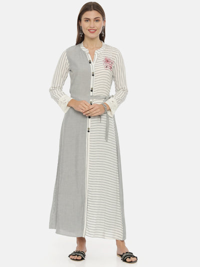 Neeru's White & Grey Striped A Line Kurta