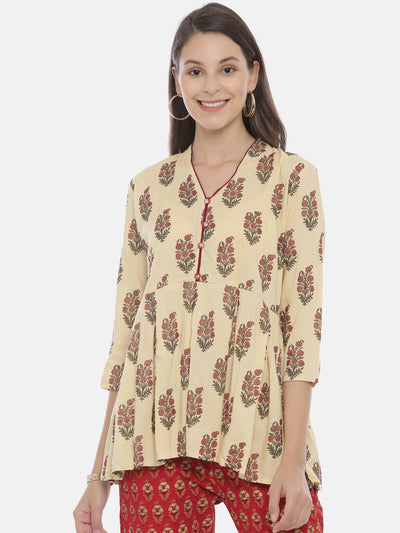 Neeru's Cream Color Rayon Fabric Tunic