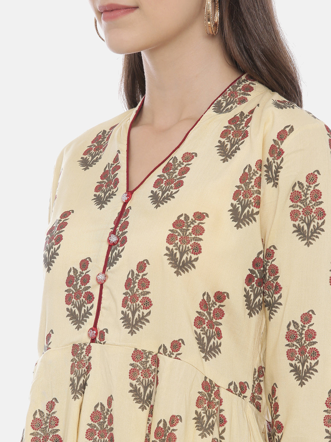 Neeru's Cream Color Rayon Fabric Tunic