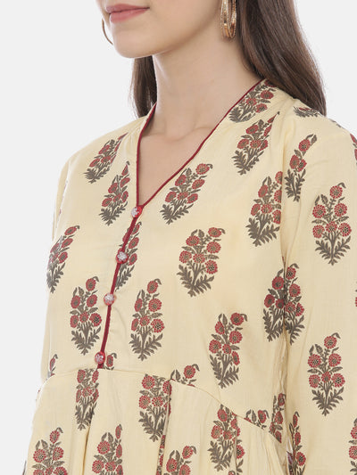 Neeru's Cream Color Rayon Fabric Tunic