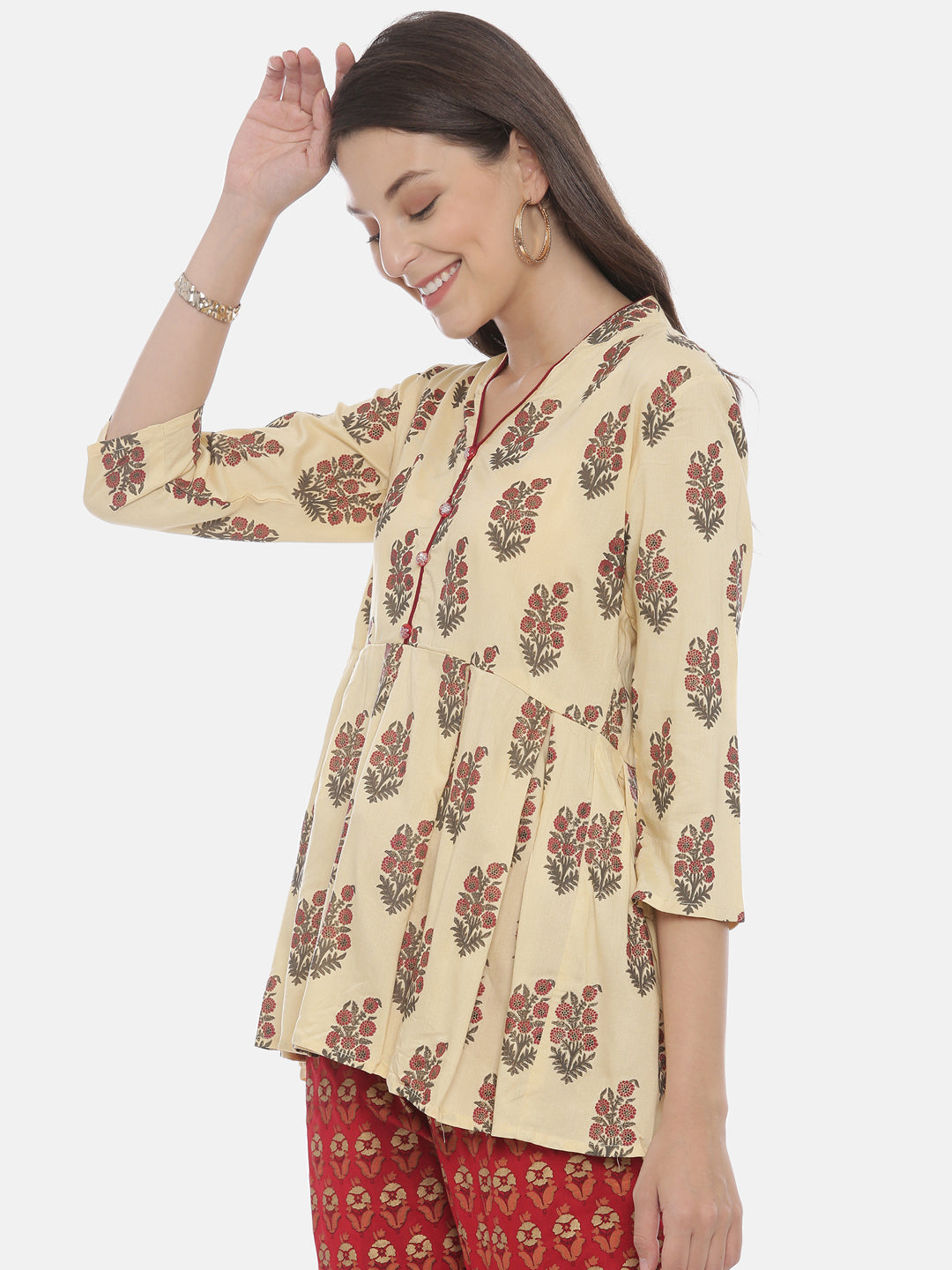 Neeru's Cream Color Rayon Fabric Tunic