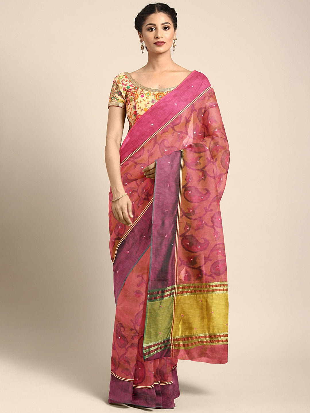 Neeru's Pink Printed Saree With Blouse