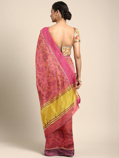 Neeru's Pink Printed Saree With Blouse