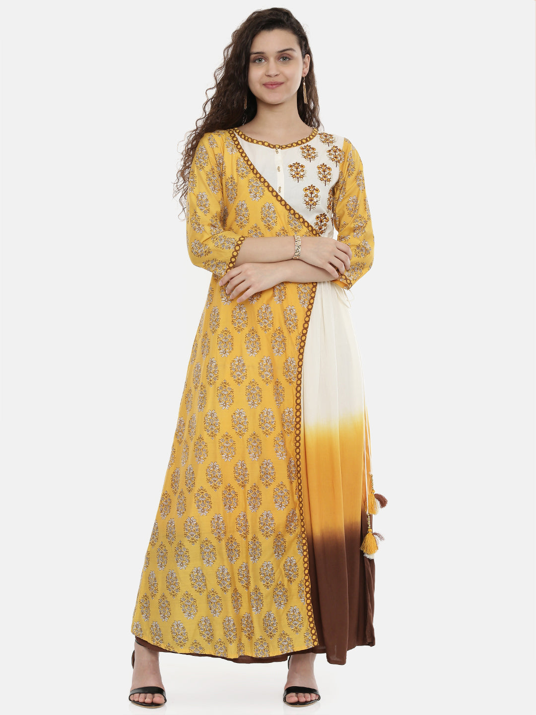 Neeru's Yellow Embroidered A Line Kurta