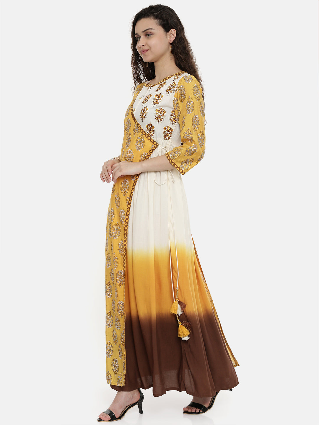 Neeru's Yellow Embroidered A Line Kurta