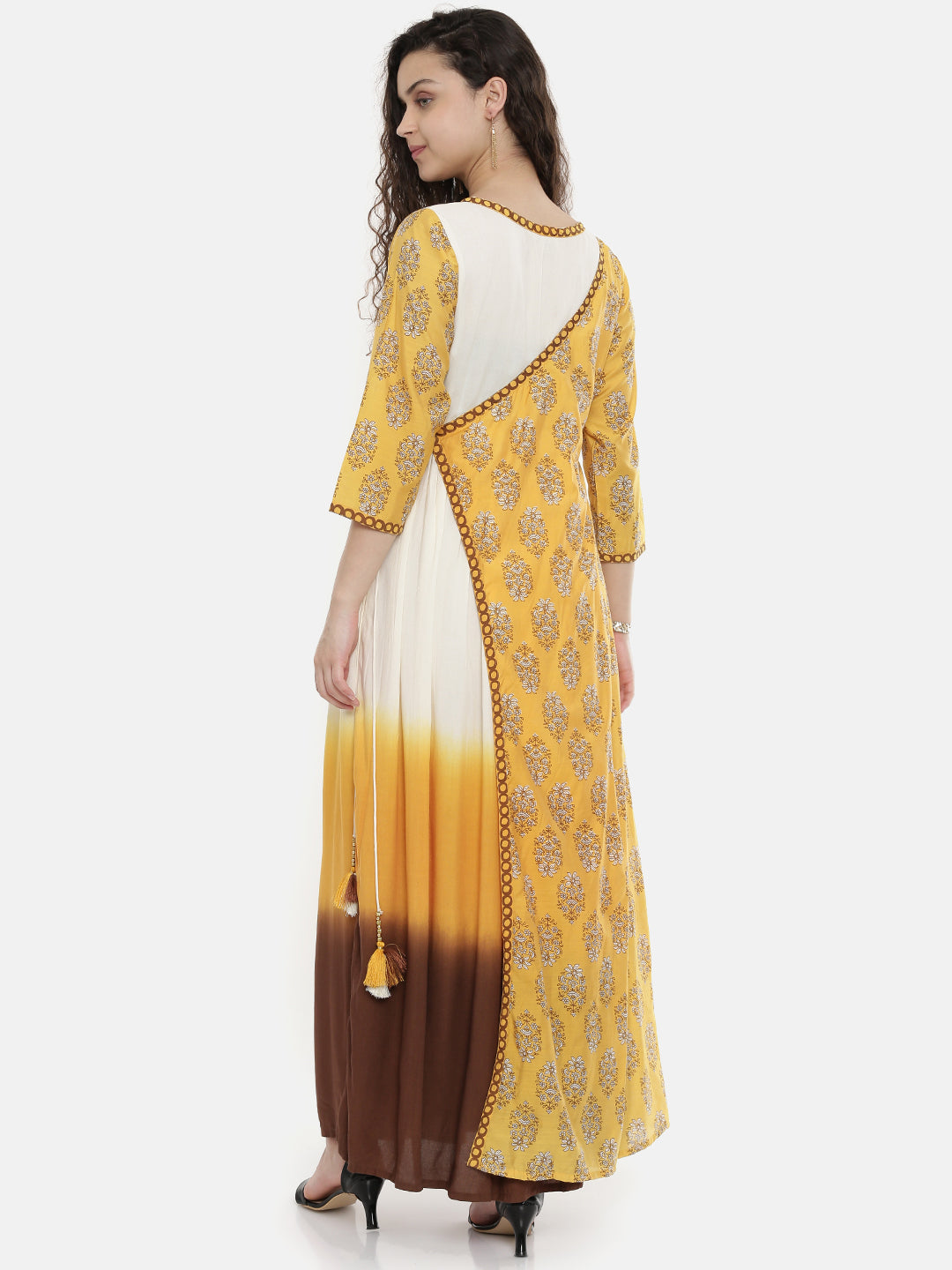 Neeru's Yellow Embroidered A Line Kurta