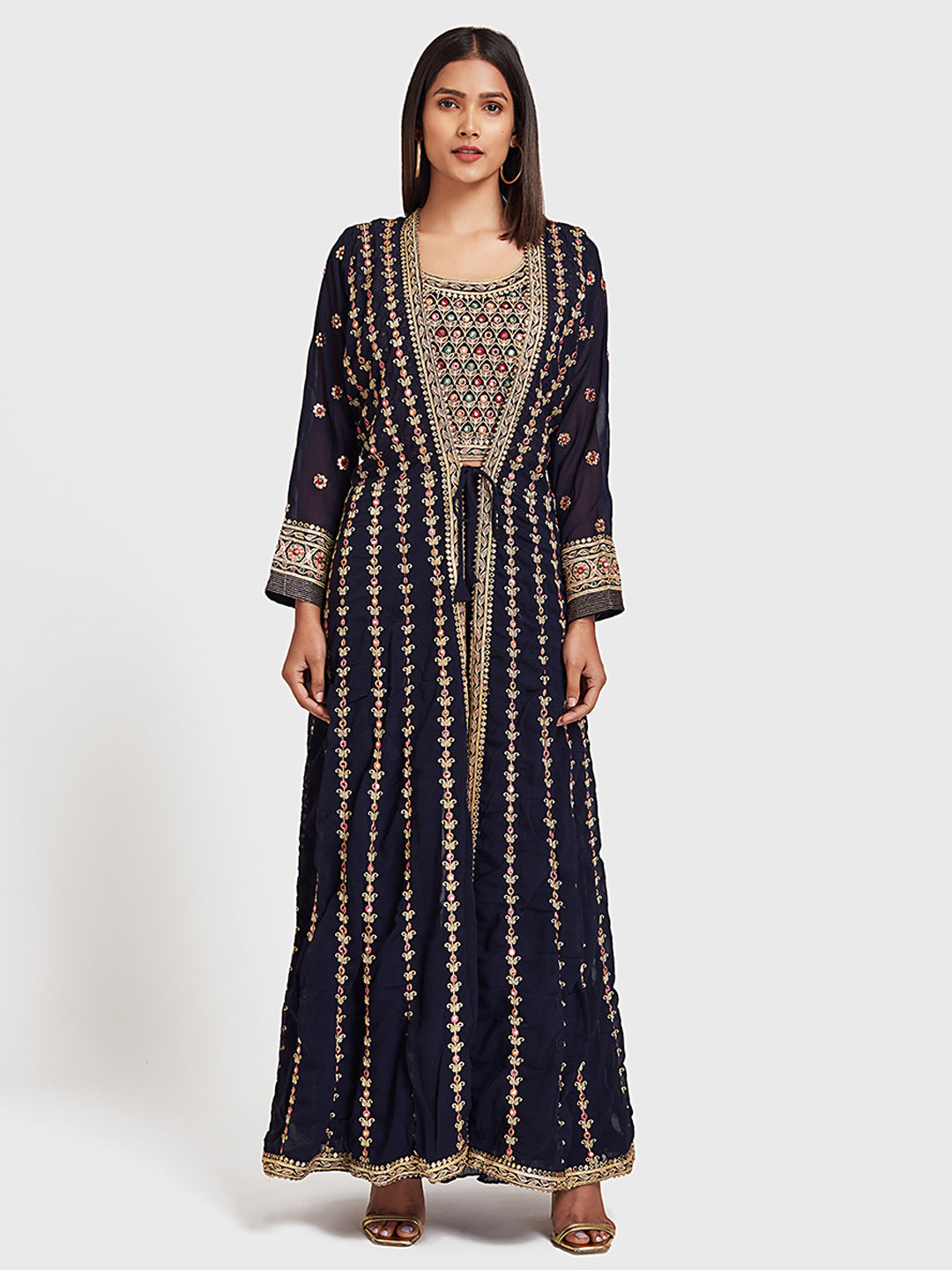 Neeru's Navy Blue Color Georgette Fabric Suit-Fusion