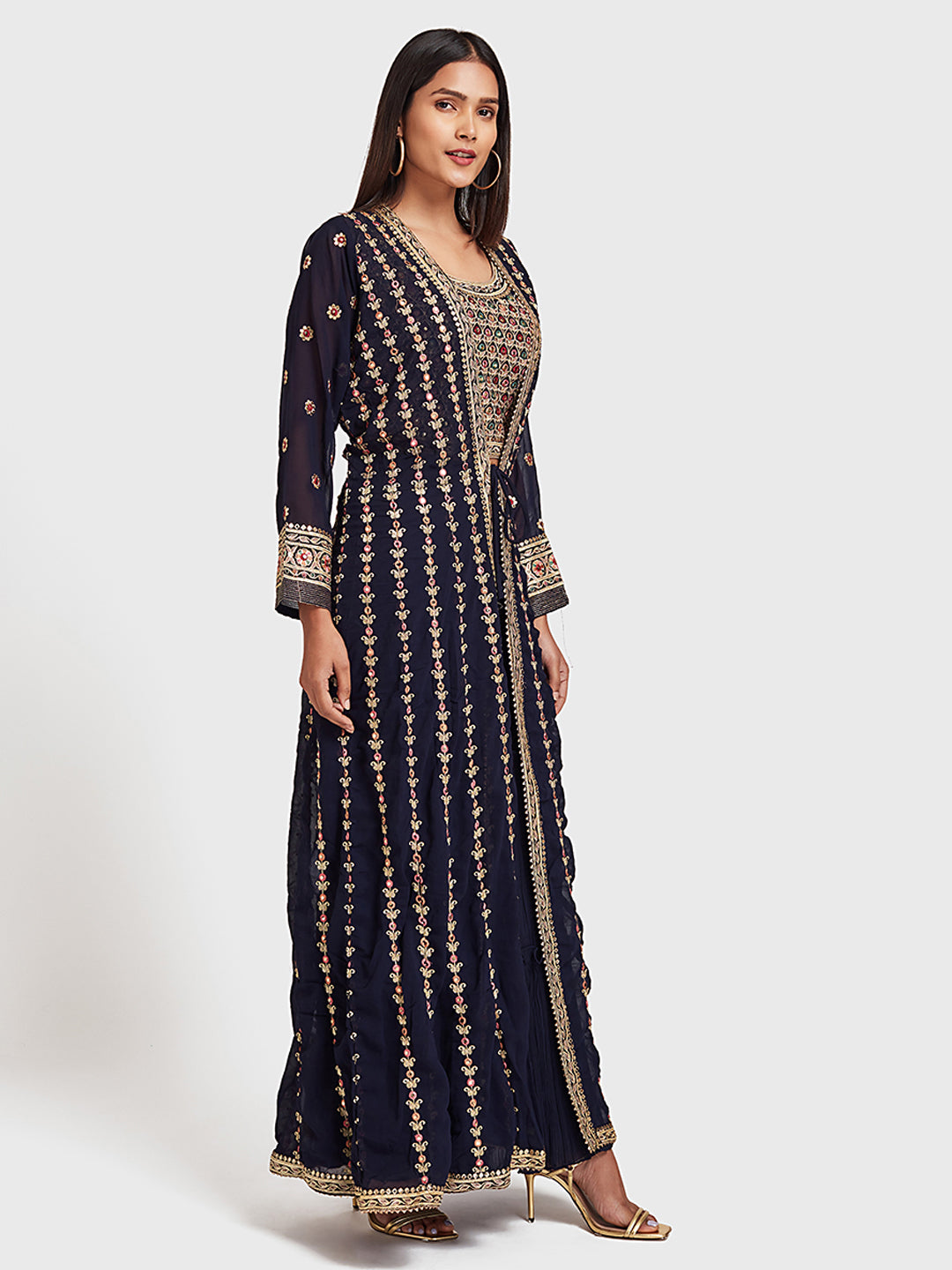 Neeru's Navy Blue Color Georgette Fabric Suit-Fusion