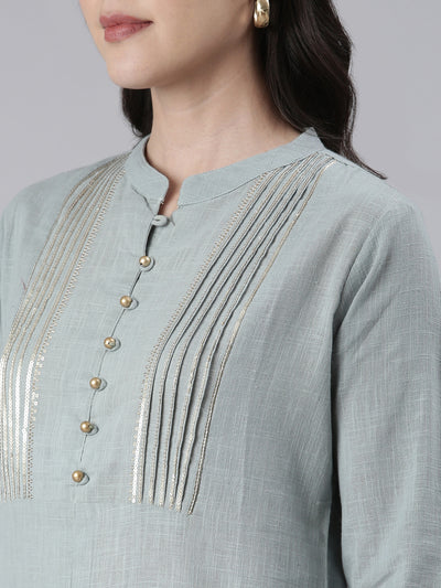 Neeru's Blue Straight Solid Cotton Kurtas