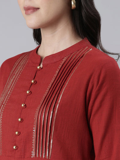 Neeru's Maroon Straight Solid Cotton Kurtas