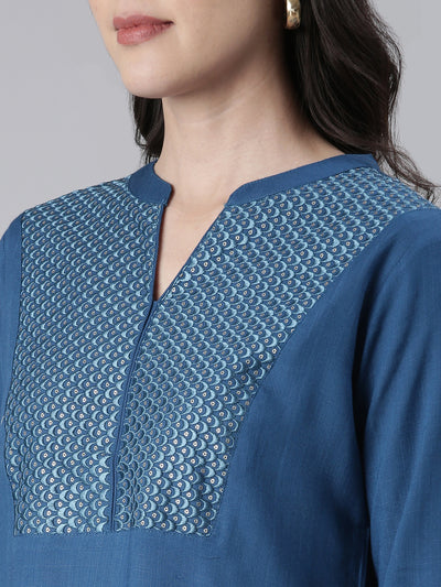 Neeru's Blue Straight Solid Cotton Kurtas