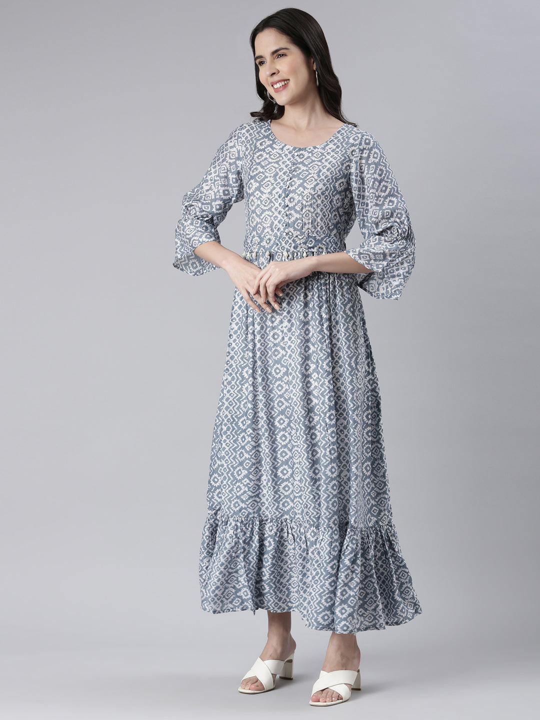 Neeru's Blue Maxi Casual Printed Dresses