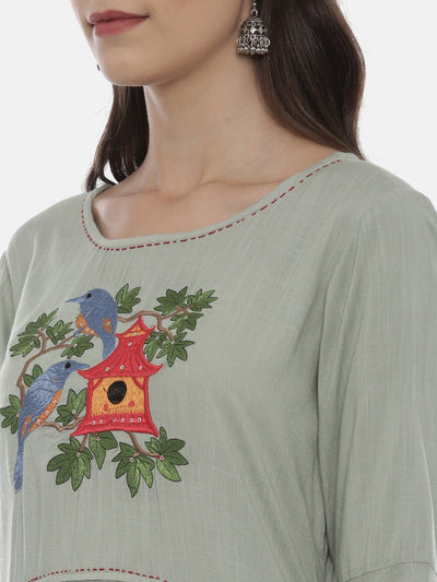 Neeru's Green Embroidered High Low Kurta