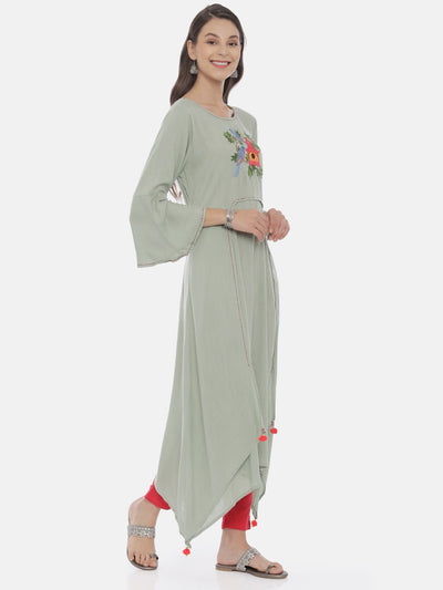 Neeru's Green Embroidered High Low Kurta