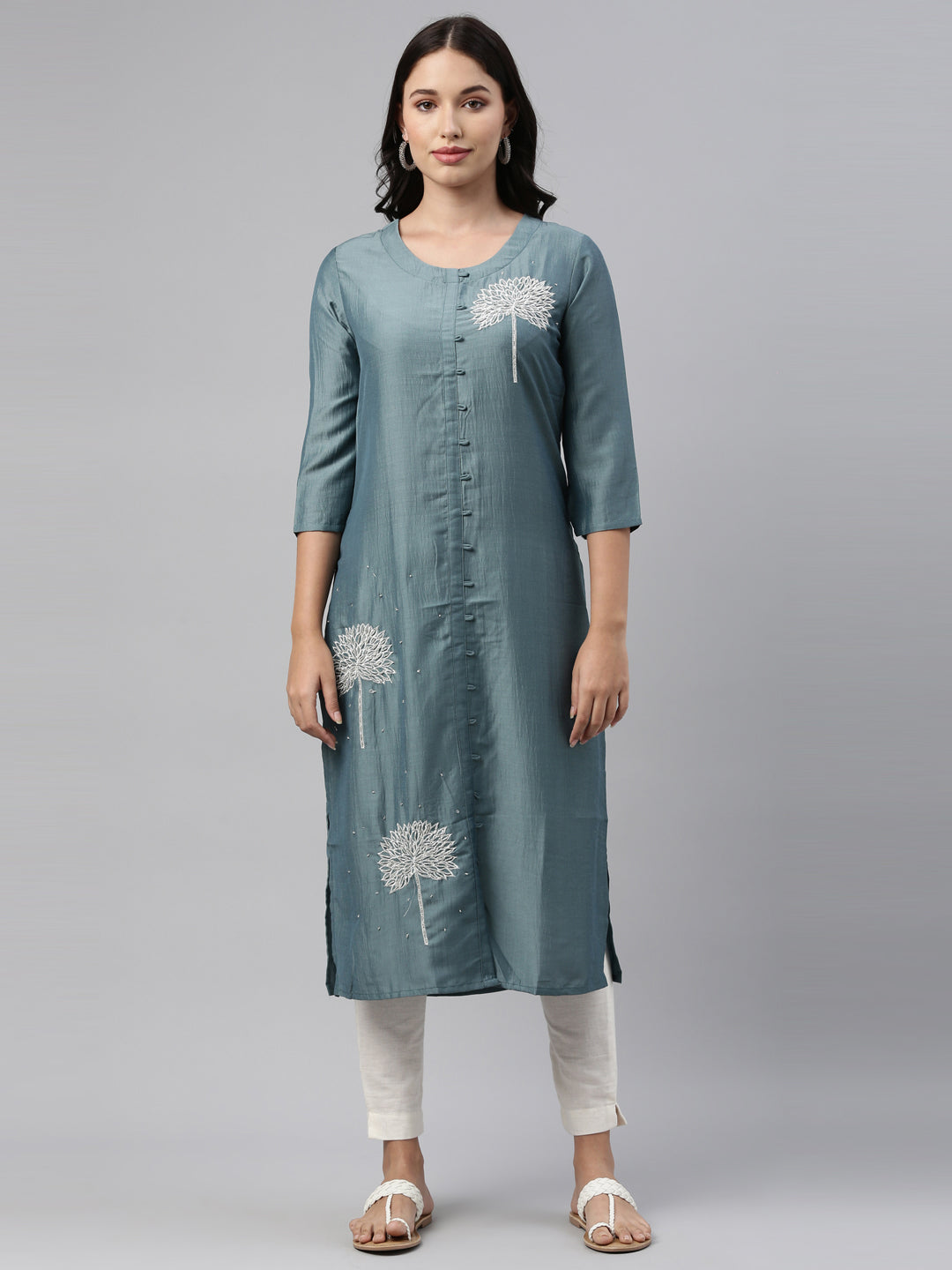 Neeru's Grey Color Silk Fabric Tunic