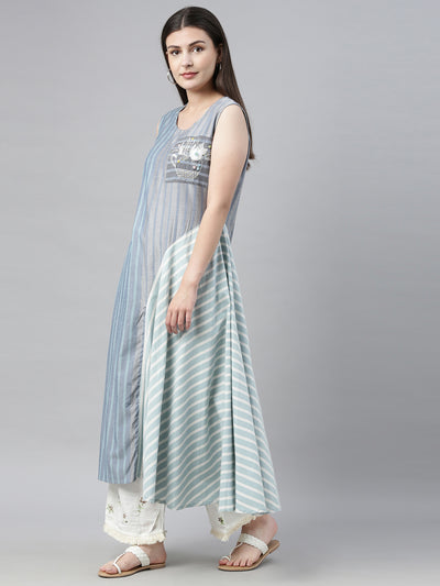 Neeru's Blue Striped Flared Kurta