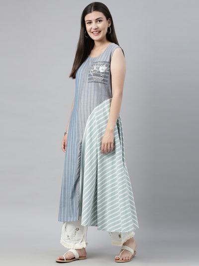 Neeru's Blue Striped Flared Kurta