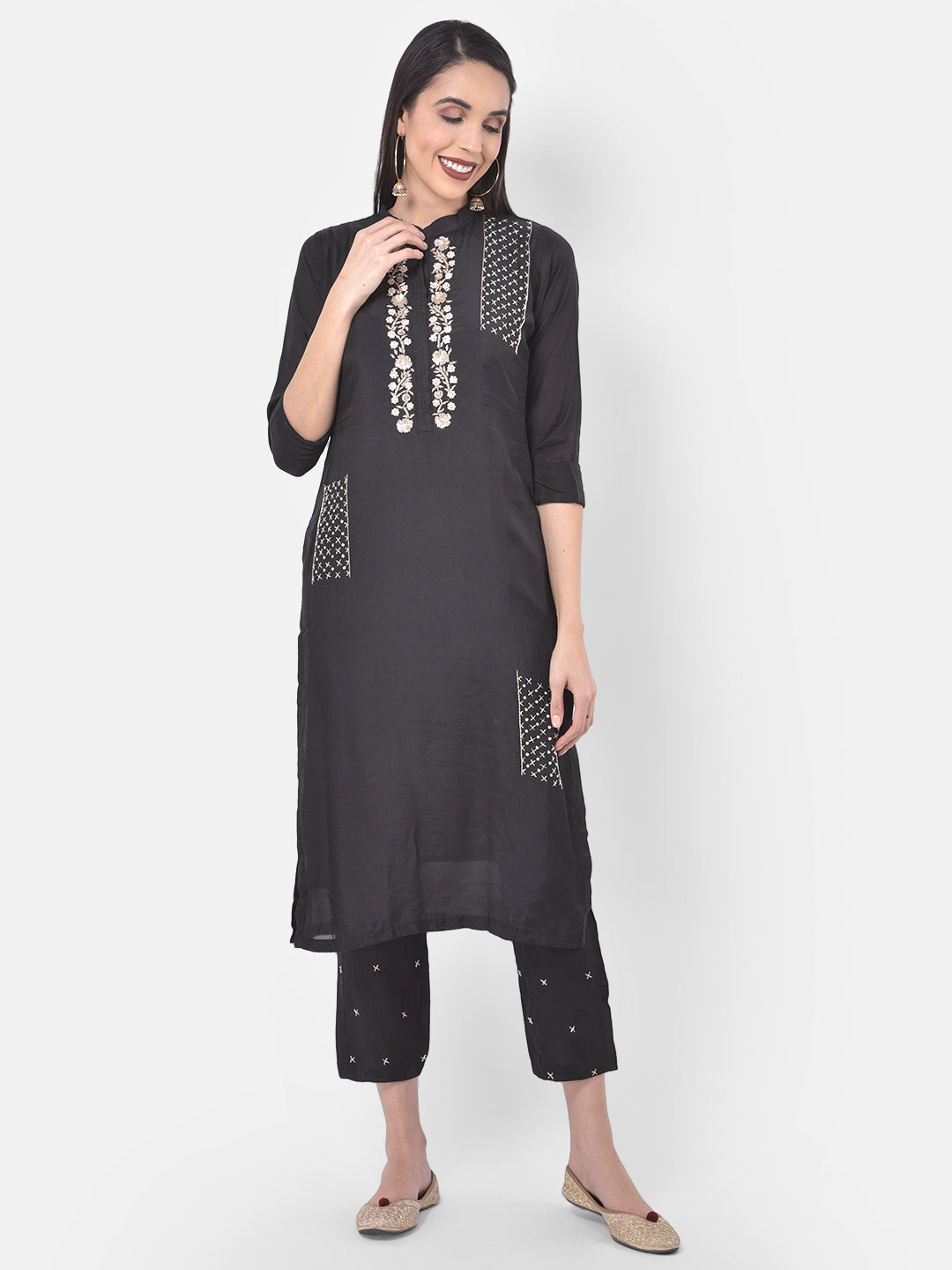 Neeru's Black Embellished Readymade Suits