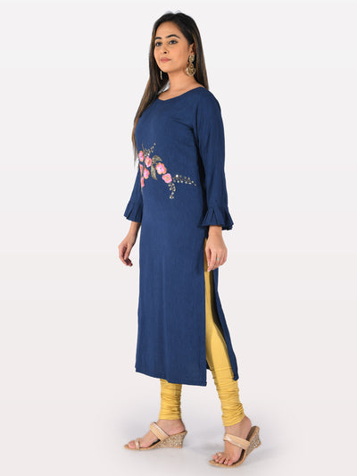 Neeru's Blue Embellished Straight Kurta