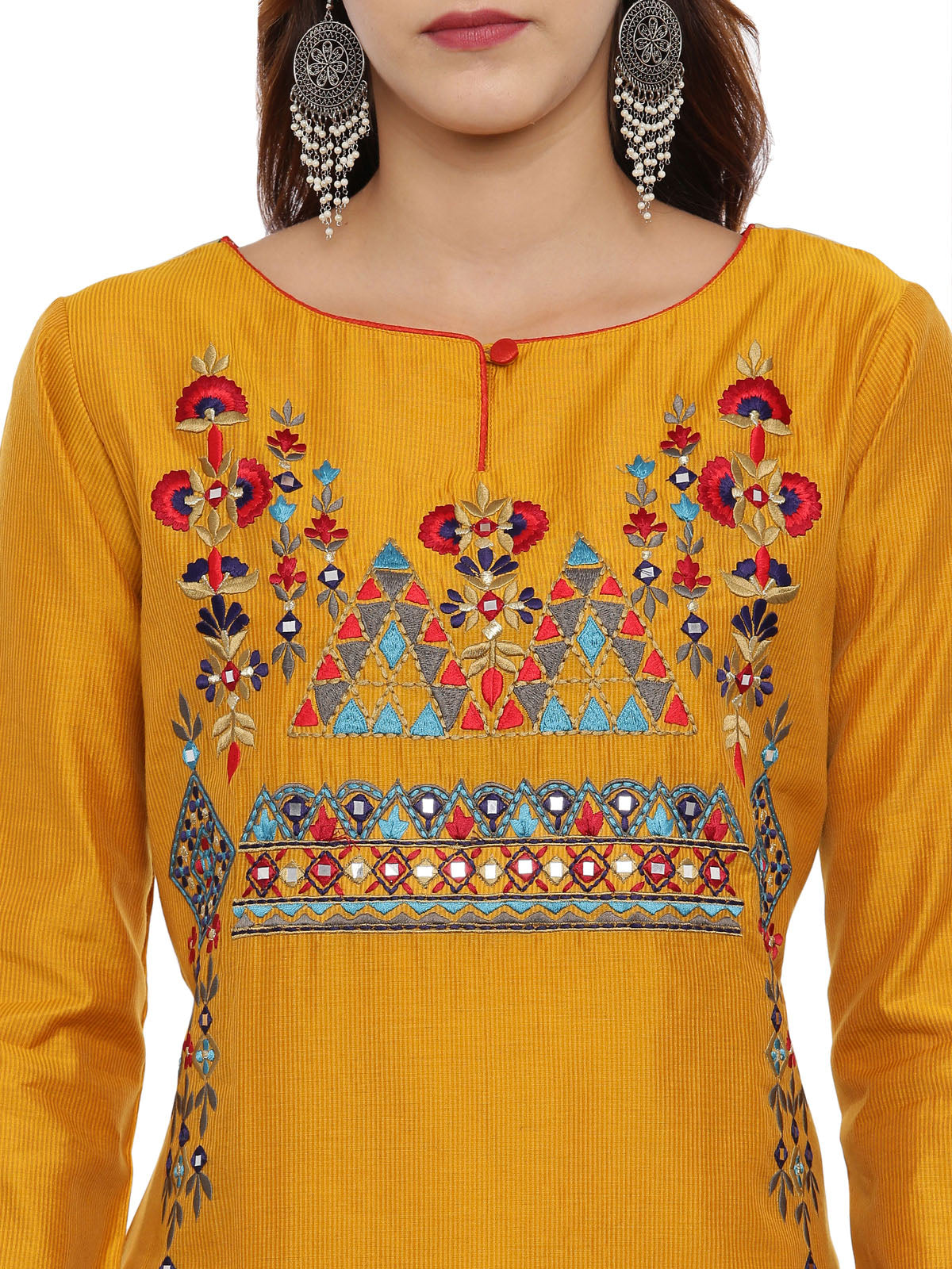 Neeru's Mustard Embroidered Kurta With Pant & Dupatta