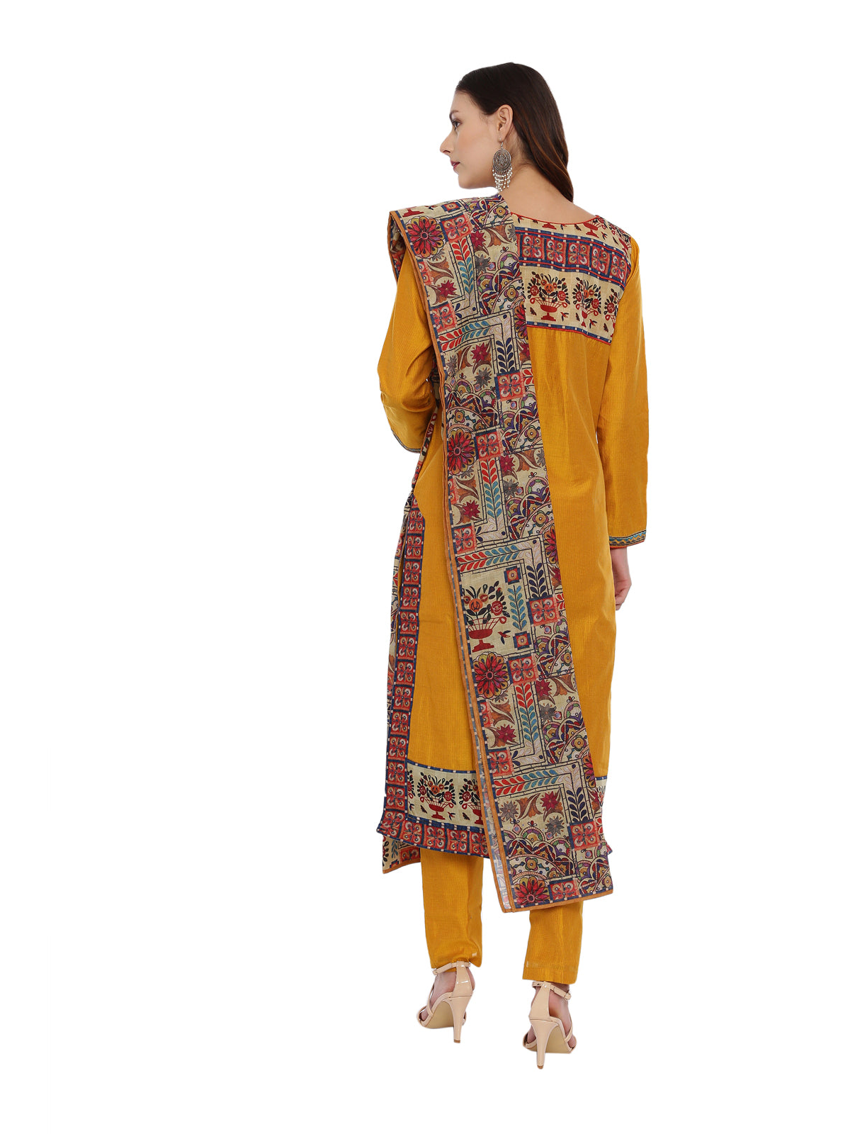 Neeru's Mustard Embroidered Kurta With Pant & Dupatta