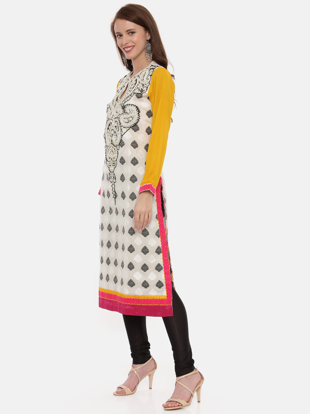 Neeru's Multicolor Embroidered Kurta With Churidar & Dupatta