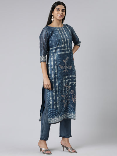 Neeru's Green Regular Calf Length Printed Kurta Printed Trousers With Dupatta