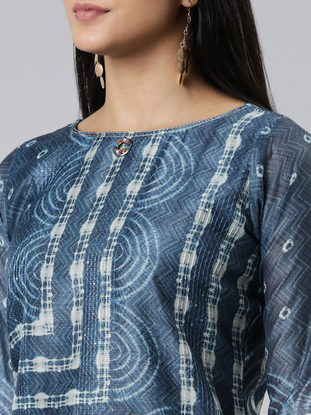 Neeru's Green Regular Calf Length Printed Kurta Printed Trousers With Dupatta