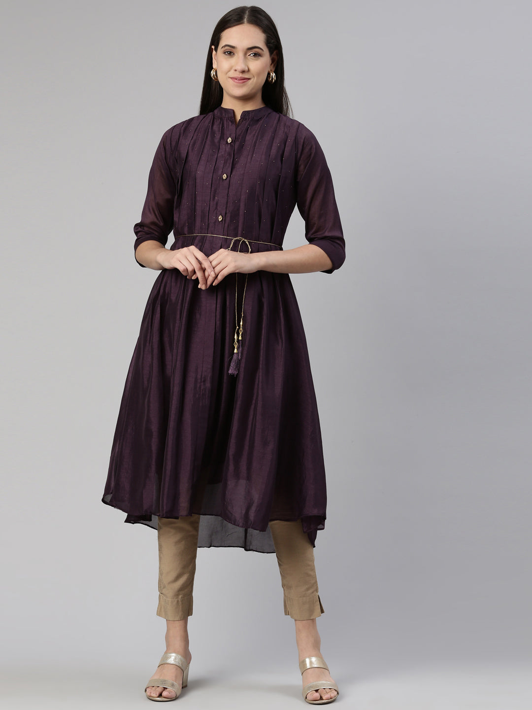 Neeru's Purple Anarkali Curved Blended Kurtas