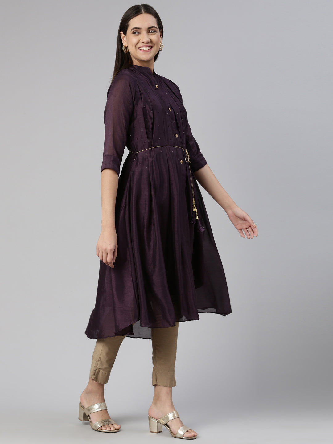 Neeru's Purple Anarkali Curved Blended Kurtas