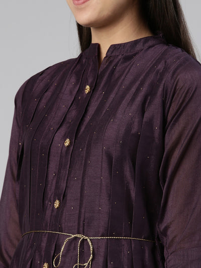 Neeru's Purple Anarkali Curved Blended Kurtas