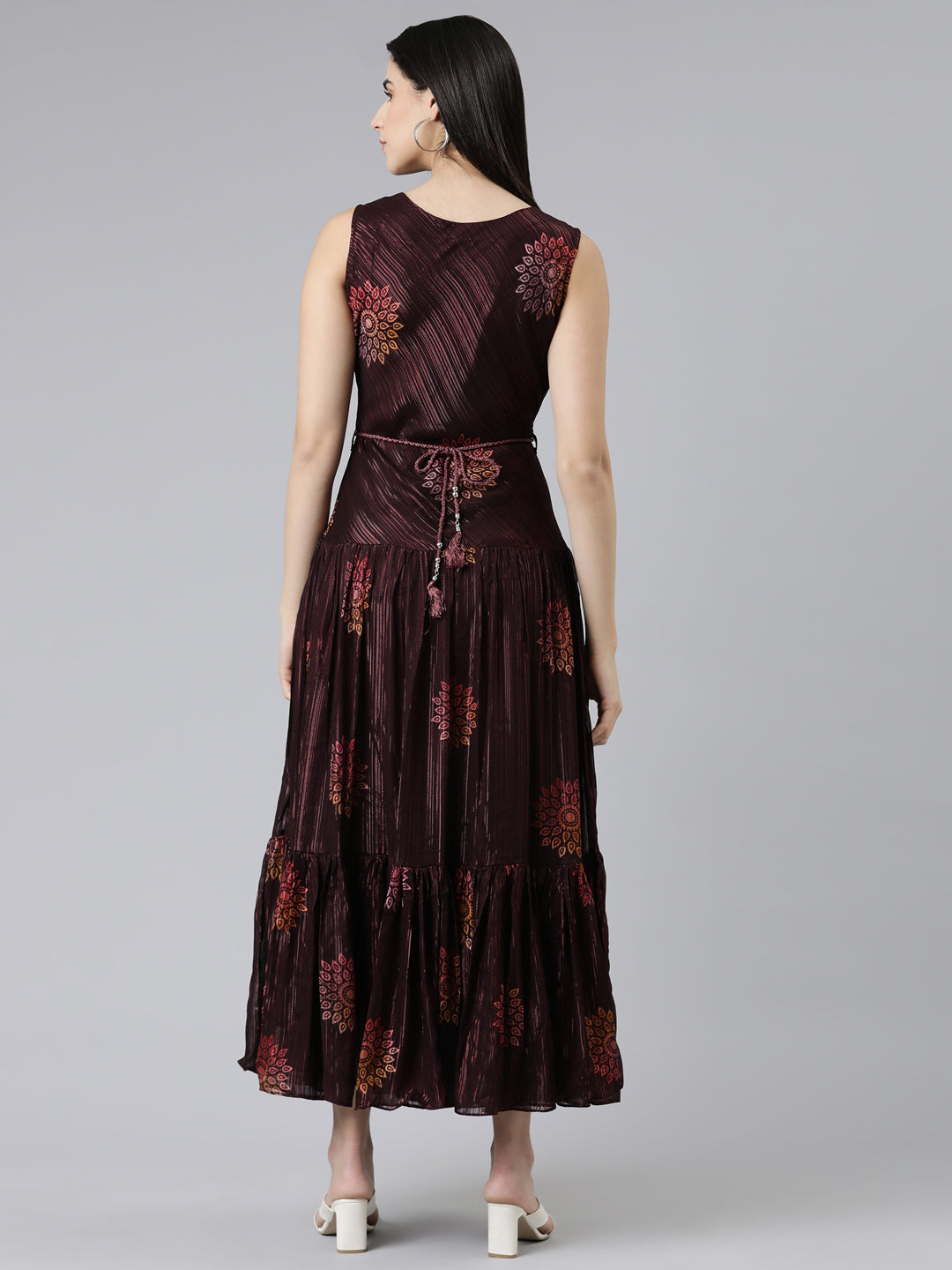 Neeru's Maroon Straight Casual Printed Gown