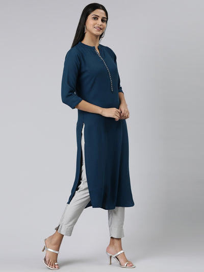 Neeru's Green Straight Solid Viscose Rayon Kurtas