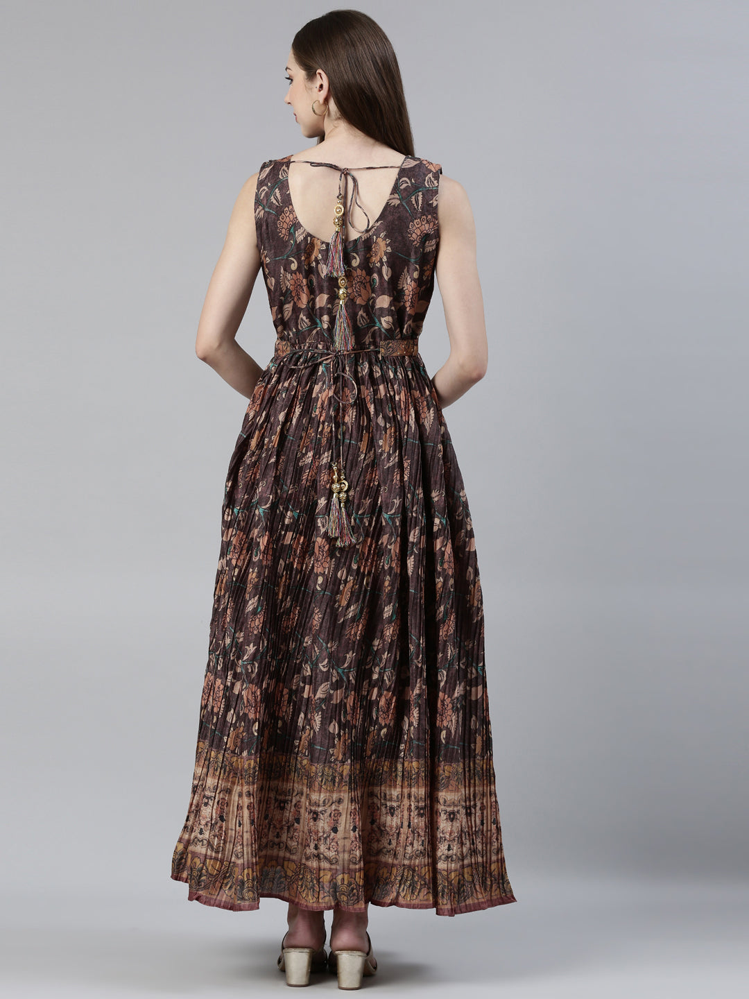 Neeru's Brown Straight Casual Printed Maxi Dresses