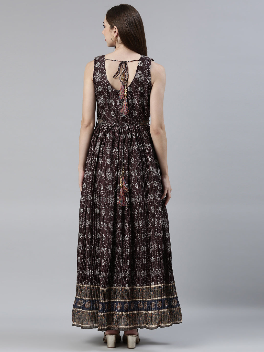 Neeru's Brown Straight Casual Printed Maxi Dresses