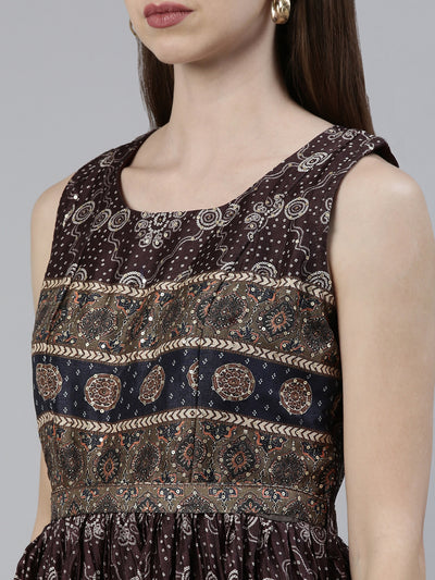 Neeru's Brown Straight Casual Printed Maxi Dresses