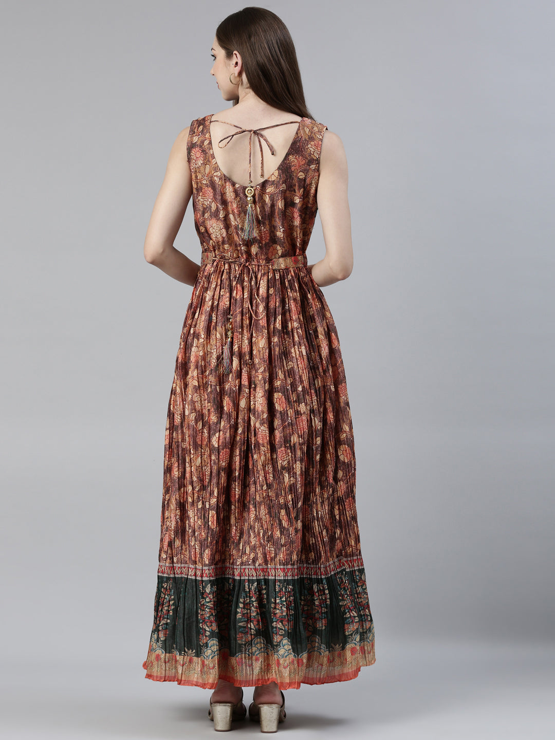 Neeru's Rust Straight Casual Printed Maxi Dresses