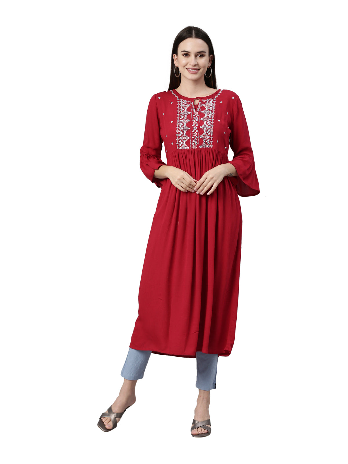 Neeru's Maroon Color Rayon Fabric Kurta