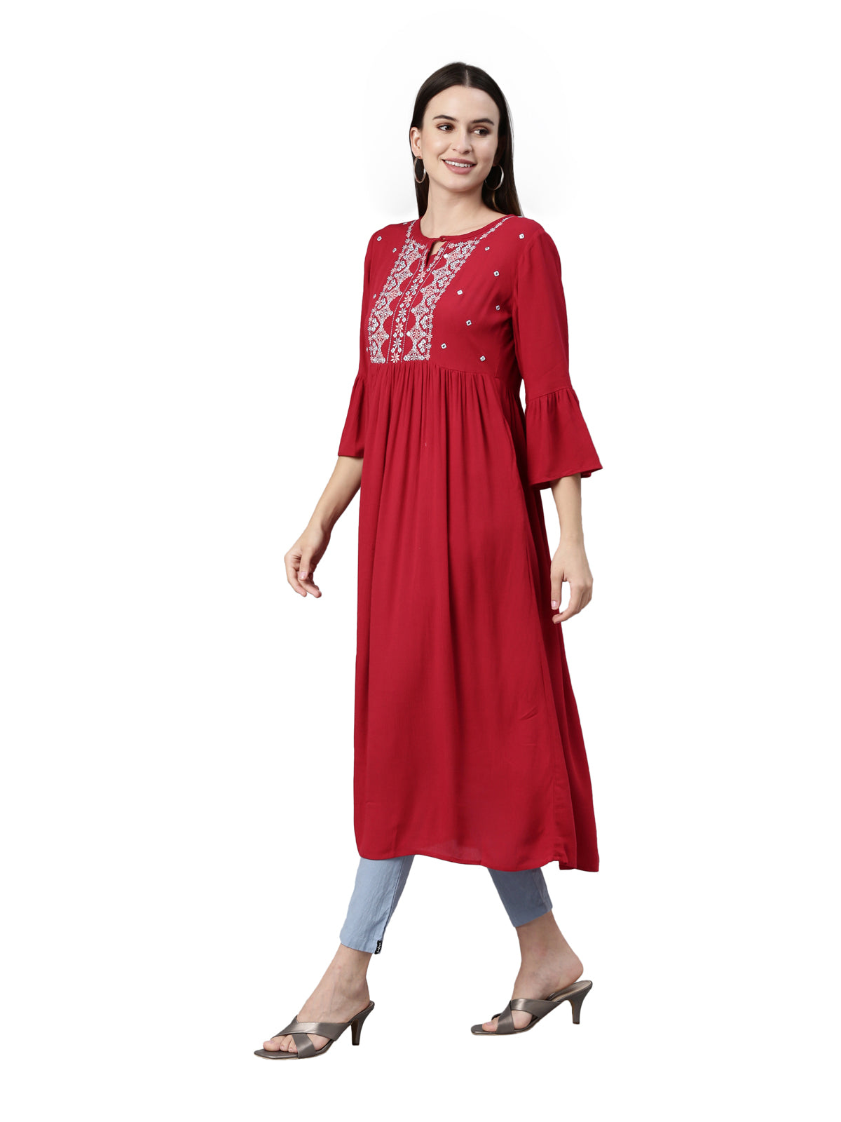 Neeru's Maroon Color Rayon Fabric Kurta