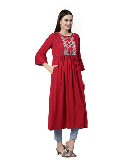 Neeru's Maroon Color Rayon Fabric Kurta