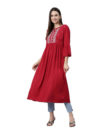 Neeru's Maroon Color Rayon Fabric Kurta