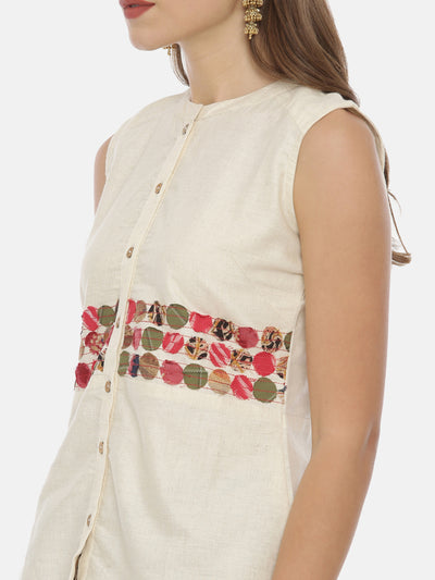 Neeru's Cream Embroidered Top