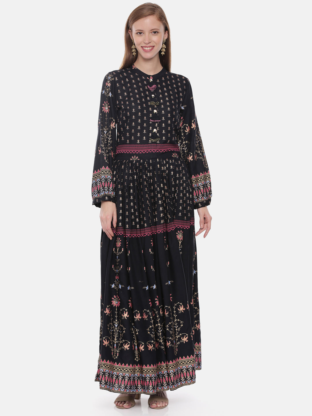 Neeru's Black Printed Anarkali Kurta