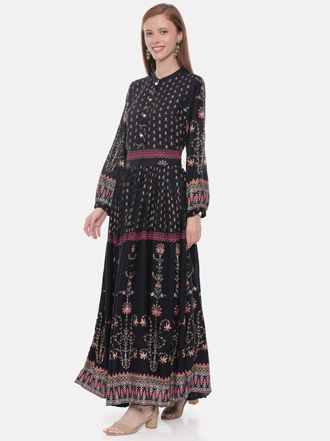 Neeru's Black Printed Anarkali Kurta