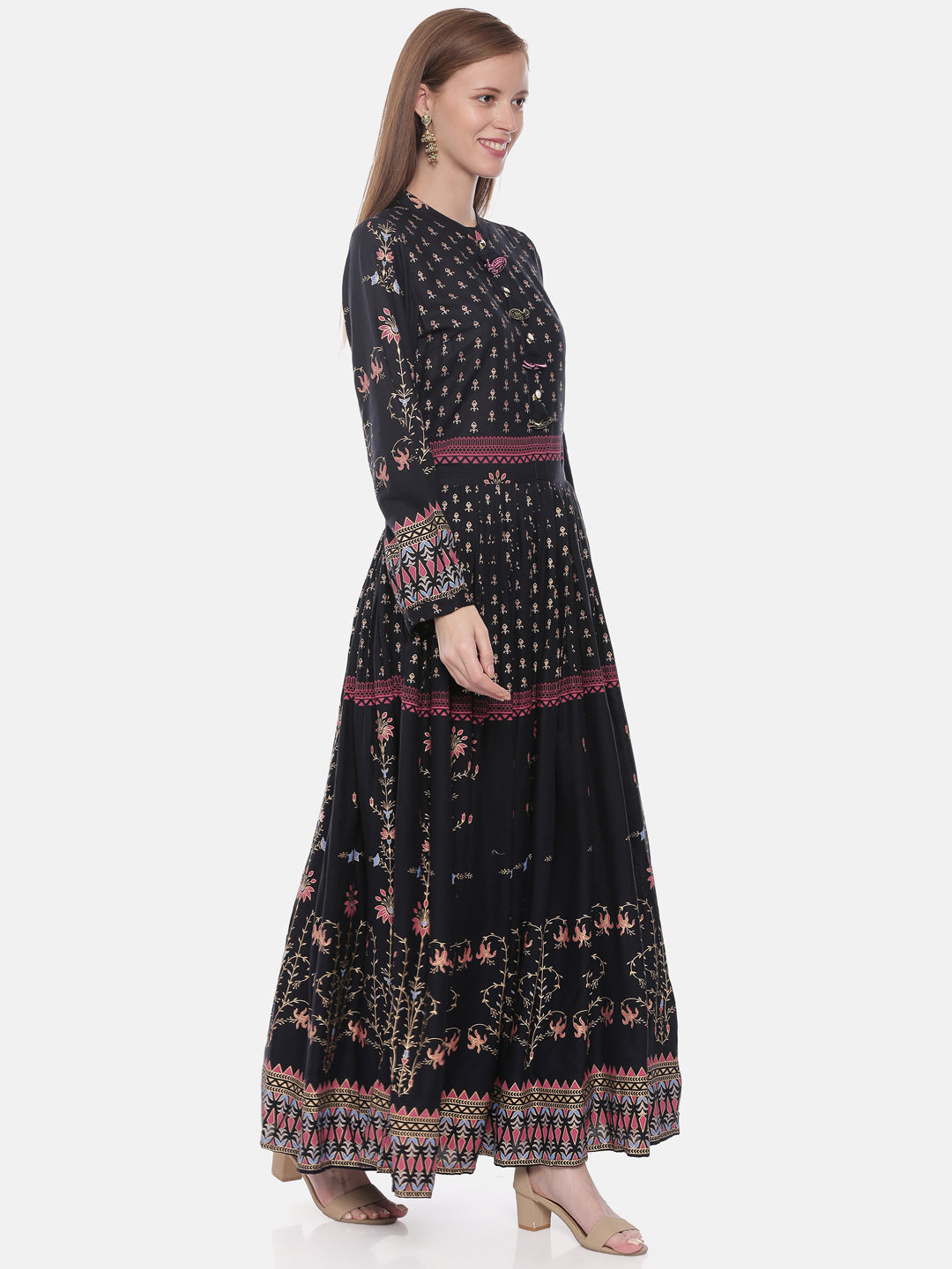 Neeru's Black Printed Anarkali Kurta