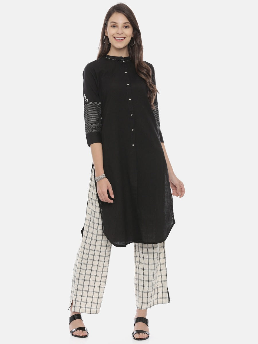 Neeru's Black & White Zari Kurta & Palazzo Set